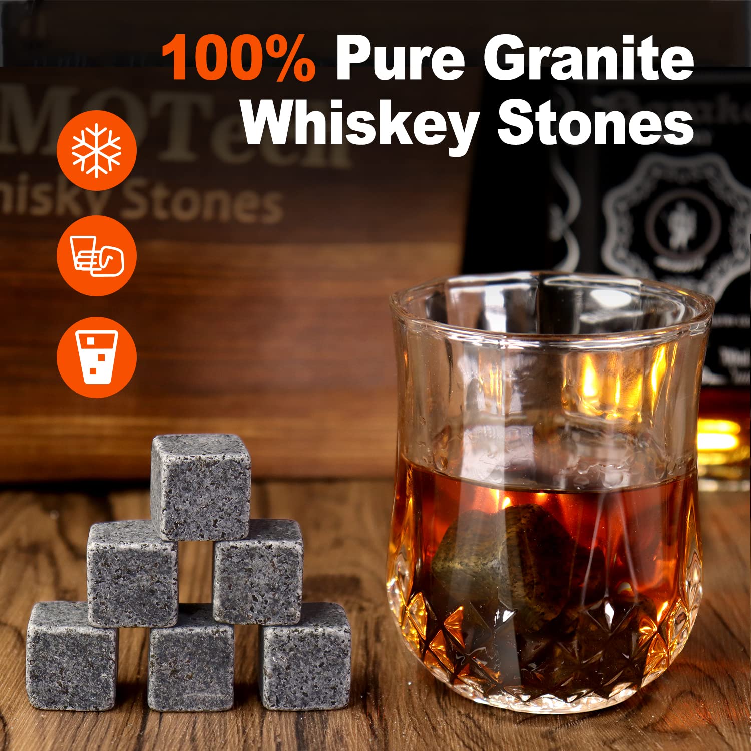 Whisky Stones ウイスキーストーン 9個セット 木製ケース付き